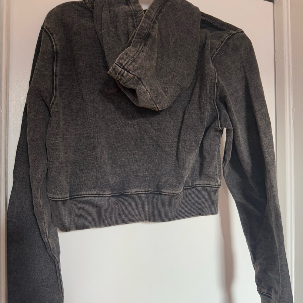 Good American Charcoal Cropped Hoodie Jacket - Picture 3 of 5